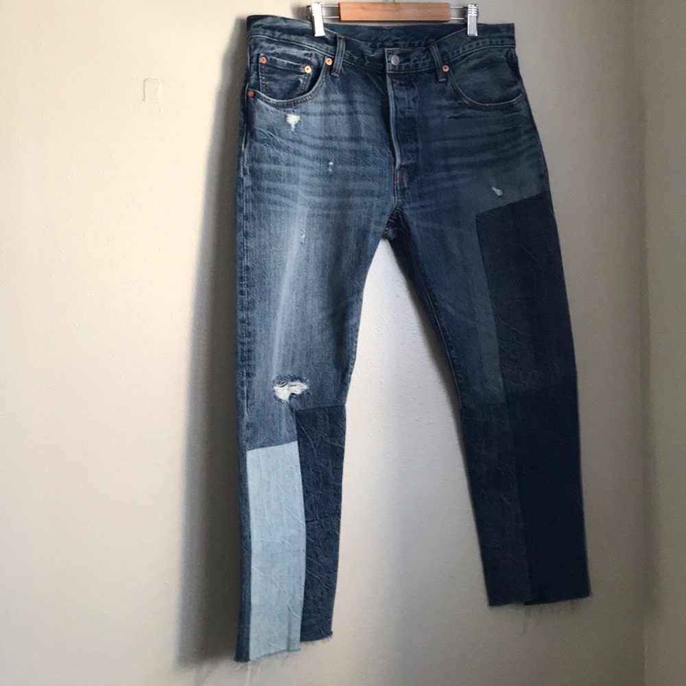 NWT Levi’s 501 Patchwork Ragged Lands Denim Jeans - Picture 4 of 8